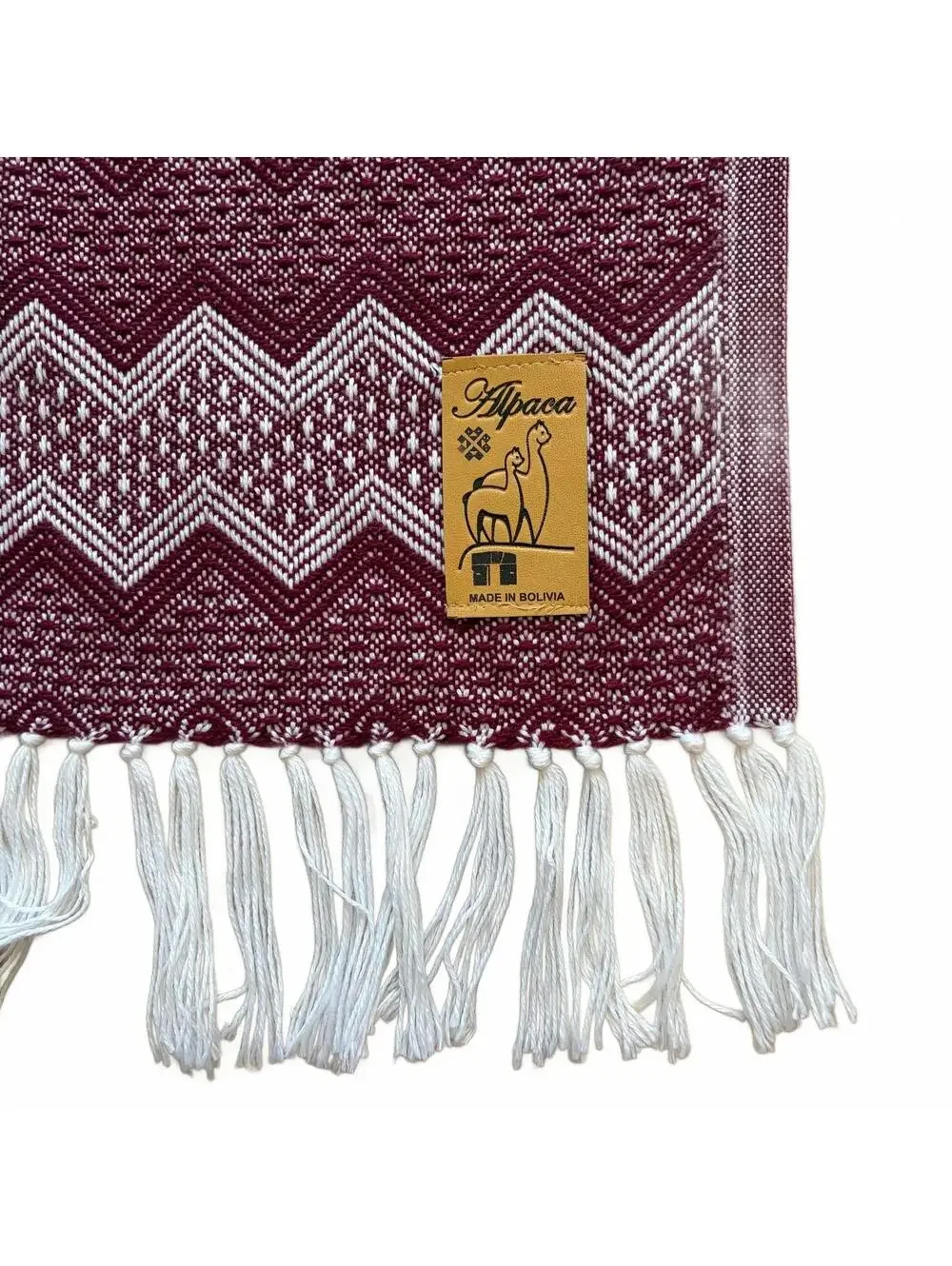Bolivia Alpaca Wool Throw Blanket Fringe Chevron Knit Red 53